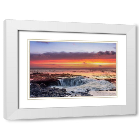 Usa-Oregon-Yachats Thors Well-Waves Crashing into Thors Well White Modern Wood Framed Art Print with Double Matting by Looney, Hollice