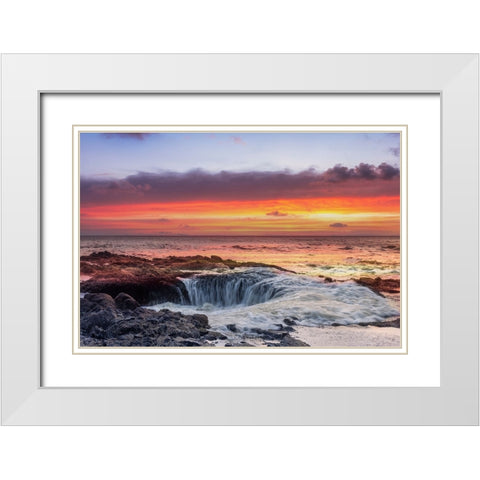 Usa-Oregon-Yachats Thors Well-Waves Crashing into Thors Well White Modern Wood Framed Art Print with Double Matting by Looney, Hollice