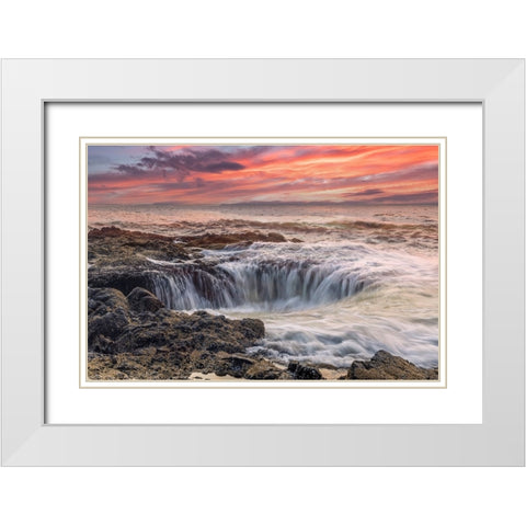 Usa-Oregon-Yachats Thors Well-Waves Crashing into Thors Well White Modern Wood Framed Art Print with Double Matting by Looney, Hollice