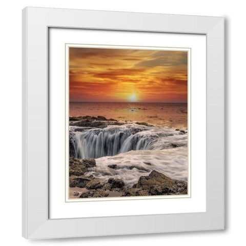 Usa-Oregon-Yachats Thors Well-Waves Crashing into Thors Well White Modern Wood Framed Art Print with Double Matting by Looney, Hollice