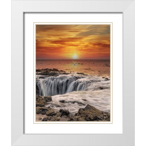 Usa-Oregon-Yachats Thors Well-Waves Crashing into Thors Well White Modern Wood Framed Art Print with Double Matting by Looney, Hollice