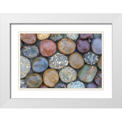 Usa-Oregon-Bandon Bandon Beach-Closeup of Rocks Gathered on the Beach White Modern Wood Framed Art Print with Double Matting by Looney, Hollice