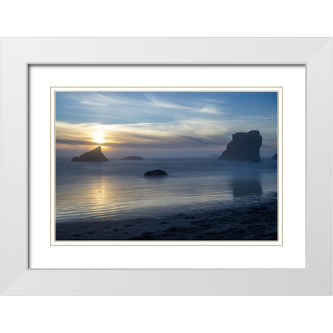 Usa-Oregon-Bandon Bandon Beach-Sunset at the Beach White Modern Wood Framed Art Print with Double Matting by Looney, Hollice