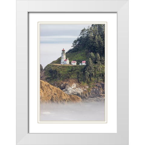 Usa-Oregon-Florence Heceta Head Lighthouse White Modern Wood Framed Art Print with Double Matting by Looney, Hollice