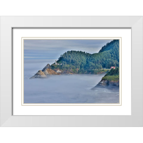 Usa-Oregon-Florence Heceta Head Lighthouse White Modern Wood Framed Art Print with Double Matting by Looney, Hollice