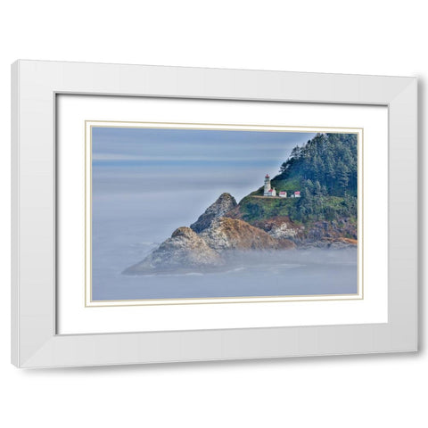 Usa-Oregon-Florence Heceta Head Lighthouse White Modern Wood Framed Art Print with Double Matting by Looney, Hollice