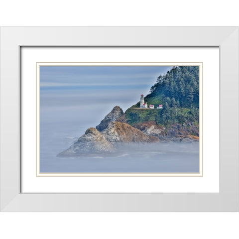 Usa-Oregon-Florence Heceta Head Lighthouse White Modern Wood Framed Art Print with Double Matting by Looney, Hollice