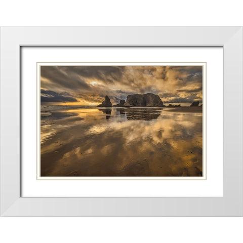 Bandon Beach-Oregon White Modern Wood Framed Art Print with Double Matting by Ford, John