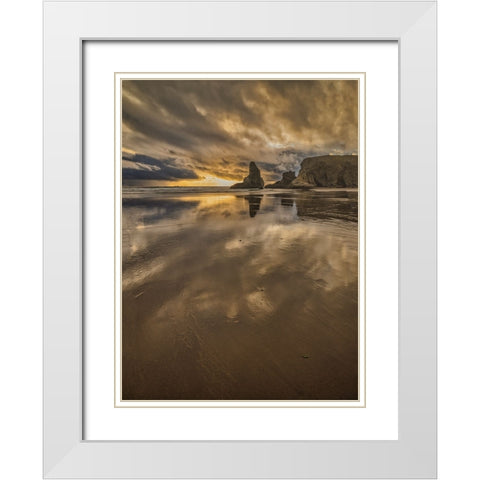 Bandon Beach-Oregon White Modern Wood Framed Art Print with Double Matting by Ford, John