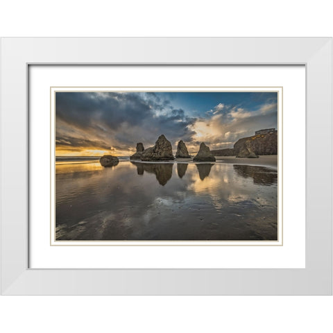 Bandon Beach-Oregon White Modern Wood Framed Art Print with Double Matting by Ford, John