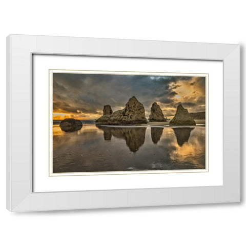 Bandon Beach-Oregon White Modern Wood Framed Art Print with Double Matting by Ford, John