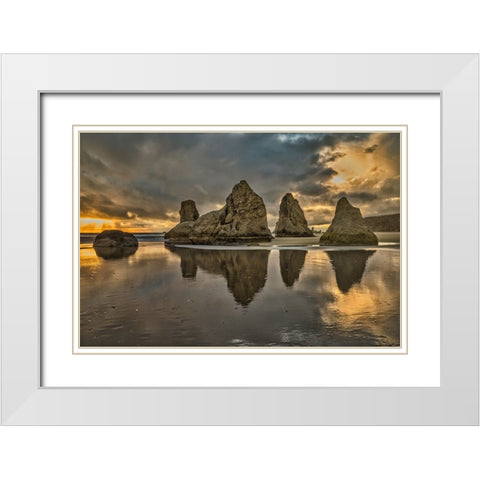 Bandon Beach-Oregon White Modern Wood Framed Art Print with Double Matting by Ford, John