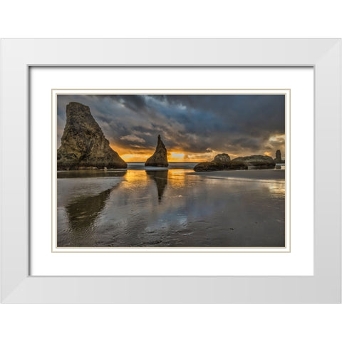 Bandon Beach-Oregon White Modern Wood Framed Art Print with Double Matting by Ford, John