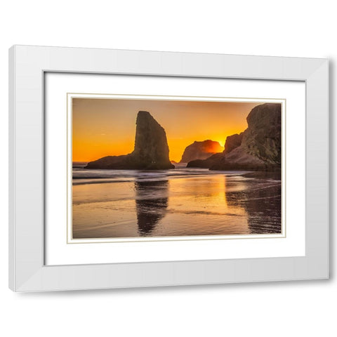 Bandon Beach-Oregon White Modern Wood Framed Art Print with Double Matting by Ford, John
