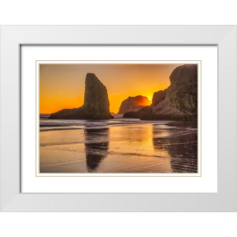 Bandon Beach-Oregon White Modern Wood Framed Art Print with Double Matting by Ford, John