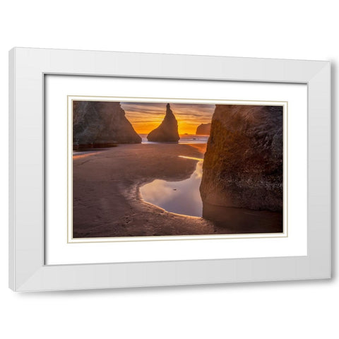 Bandon Beach-Oregon White Modern Wood Framed Art Print with Double Matting by Ford, John