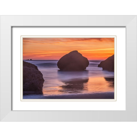 Bandon Beach-Oregon White Modern Wood Framed Art Print with Double Matting by Ford, John