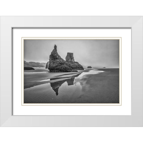 Bandon Beach-Oregon White Modern Wood Framed Art Print with Double Matting by Ford, John