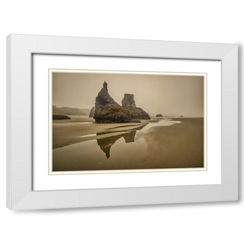 Bandon Beach-Oregon White Modern Wood Framed Art Print with Double Matting by Ford, John