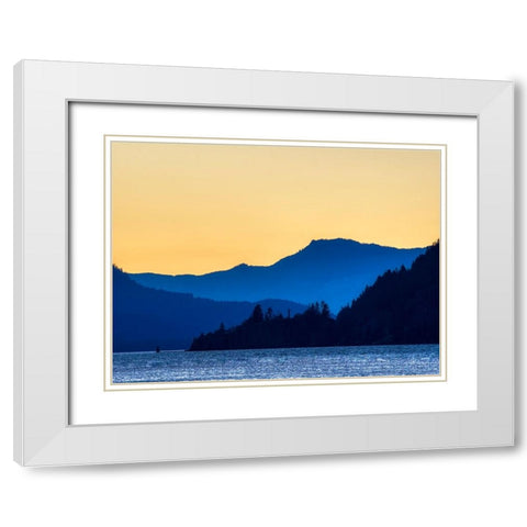 Oregon-Columbia River Gorge National Scenic Area-Columbia River and Gorge Peaks at sunset White Modern Wood Framed Art Print with Double Matting by Wild, Jamie and Judy