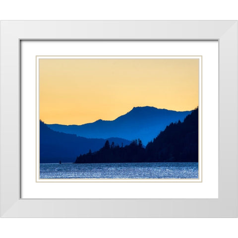 Oregon-Columbia River Gorge National Scenic Area-Columbia River and Gorge Peaks at sunset White Modern Wood Framed Art Print with Double Matting by Wild, Jamie and Judy