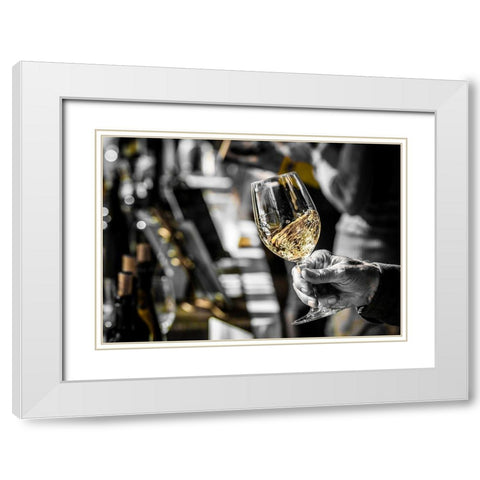 Oregon-Portland White wine swirl in glass at Portland wine tasting event White Modern Wood Framed Art Print with Double Matting by Duval, Richard