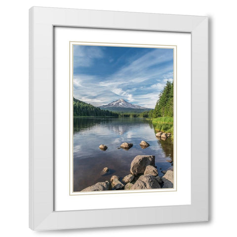 Oregon-Mt Hood National Forest Trillium Lake and Mt Hood White Modern Wood Framed Art Print with Double Matting by Tilley, Rob