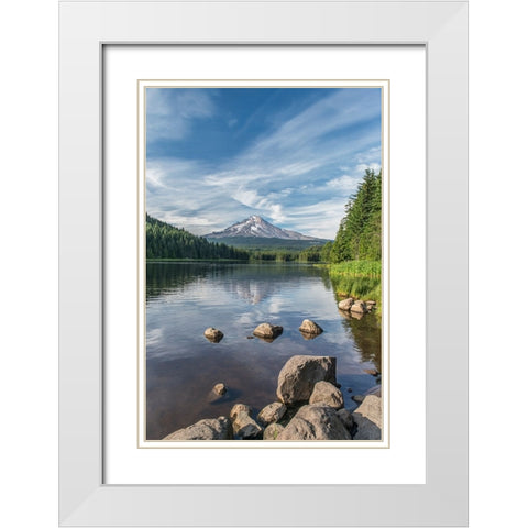 Oregon-Mt Hood National Forest Trillium Lake and Mt Hood White Modern Wood Framed Art Print with Double Matting by Tilley, Rob
