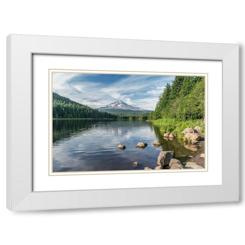 Oregon-Mt Hood National Forest Trillium Lake and Mt Hood White Modern Wood Framed Art Print with Double Matting by Tilley, Rob