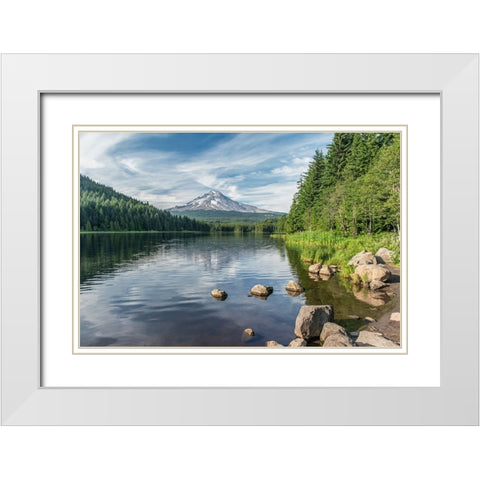 Oregon-Mt Hood National Forest Trillium Lake and Mt Hood White Modern Wood Framed Art Print with Double Matting by Tilley, Rob