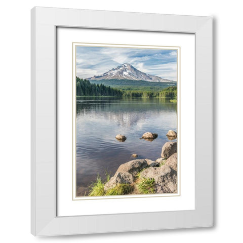 Oregon-Mt Hood National Forest Trillium Lake and Mt Hood White Modern Wood Framed Art Print with Double Matting by Tilley, Rob