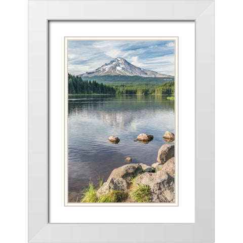 Oregon-Mt Hood National Forest Trillium Lake and Mt Hood White Modern Wood Framed Art Print with Double Matting by Tilley, Rob