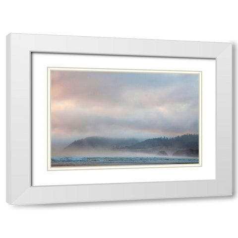 Oregon-Cannon Beach looking to the north along the Pacific Coast line White Modern Wood Framed Art Print with Double Matting by Gulin, Sylvia