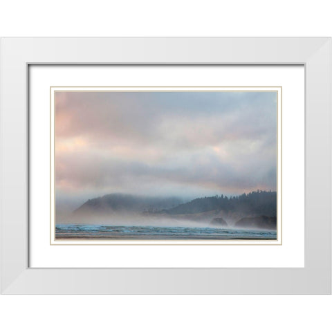 Oregon-Cannon Beach looking to the north along the Pacific Coast line White Modern Wood Framed Art Print with Double Matting by Gulin, Sylvia
