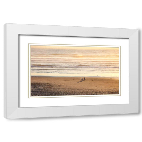 Oregon-Cape Arch with two riding bikes on the beach in the evening light White Modern Wood Framed Art Print with Double Matting by Gulin, Sylvia