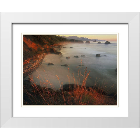 Cannon beach on the Pacific coast of Oregon White Modern Wood Framed Art Print with Double Matting by SMO
