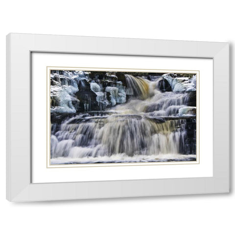 PA, Waterfall flows past rocks in Childs Park White Modern Wood Framed Art Print with Double Matting by OBrien, Jay