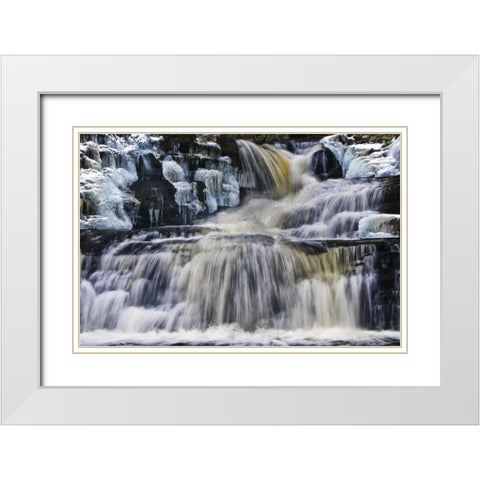 PA, Waterfall flows past rocks in Childs Park White Modern Wood Framed Art Print with Double Matting by OBrien, Jay