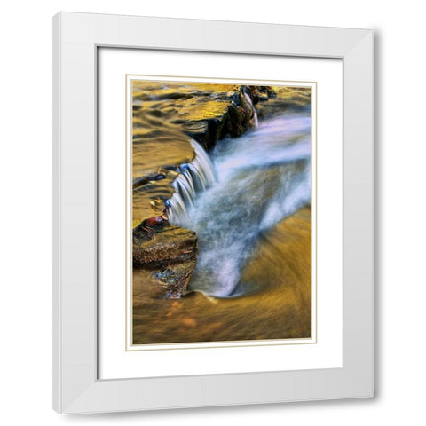 PA, Dingmans Ferry Autumn waterfall over rocks White Modern Wood Framed Art Print with Double Matting by OBrien, Jay