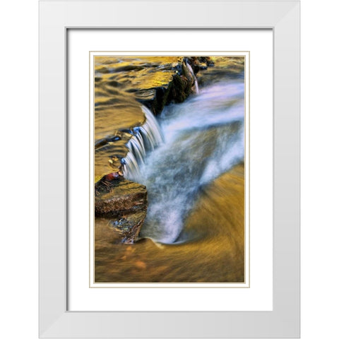 PA, Dingmans Ferry Autumn waterfall over rocks White Modern Wood Framed Art Print with Double Matting by OBrien, Jay