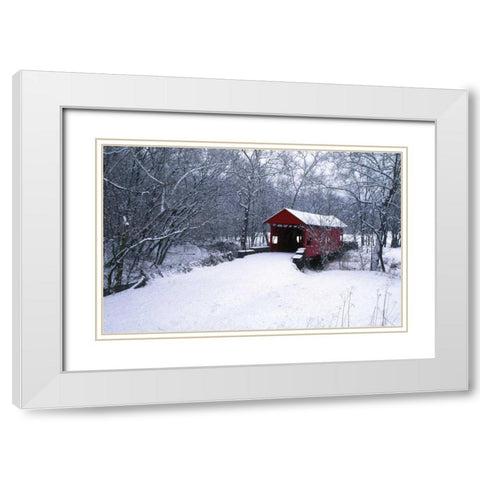 PA, Mariana Co, Hughes Covered Bridge in winter White Modern Wood Framed Art Print with Double Matting by Rotenberg, Nancy