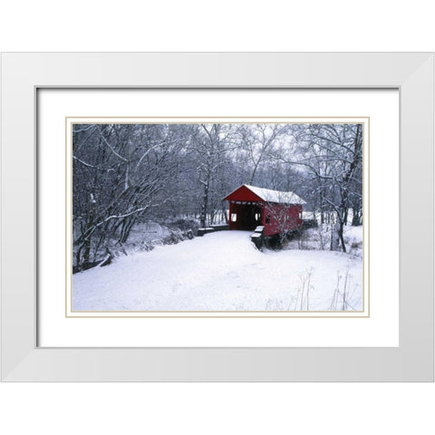 PA, Mariana Co, Hughes Covered Bridge in winter White Modern Wood Framed Art Print with Double Matting by Rotenberg, Nancy