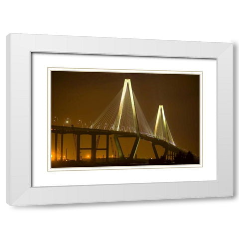 SC, Charleston Arthur Revenel Bridge at night White Modern Wood Framed Art Print with Double Matting by Zuckerman, Jim