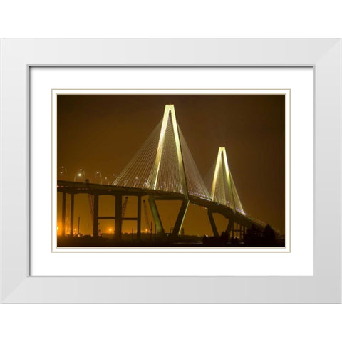 SC, Charleston Arthur Revenel Bridge at night White Modern Wood Framed Art Print with Double Matting by Zuckerman, Jim
