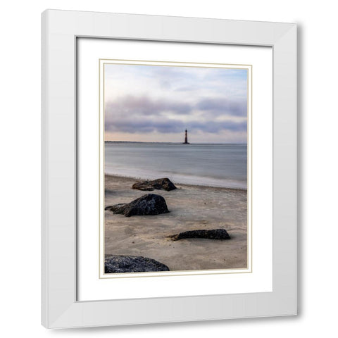 USA- South Carolina- Charleston. Folly Beach and Morris Island Lighthouse White Modern Wood Framed Art Print with Double Matting by Looney, Hollice