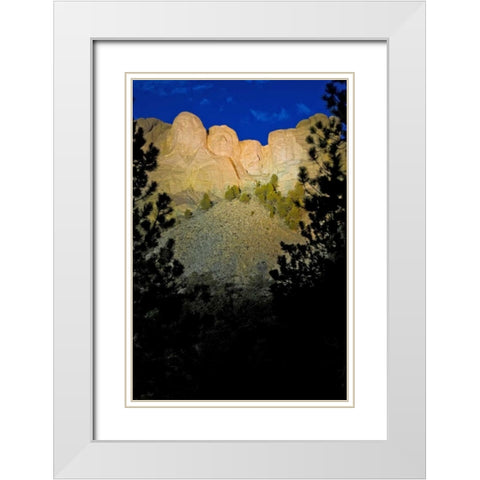 SD, Mount Rushmore lit at twilight White Modern Wood Framed Art Print with Double Matting by Lord, Fred
