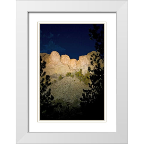 SD, The Mount Rushmore at night White Modern Wood Framed Art Print with Double Matting by Lord, Fred