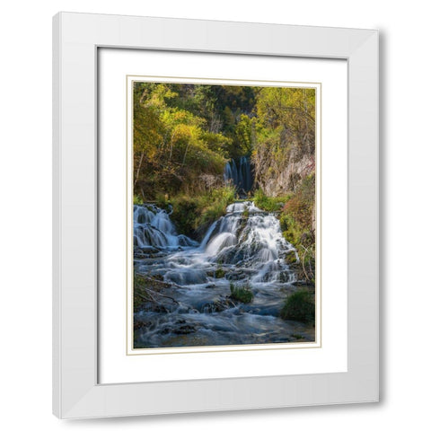 Vertical scenic of Roughlock Falls and autumn foliage-Spearfish Canyon-South Dakota-Black Hills White Modern Wood Framed Art Print with Double Matting by Garber, Howie