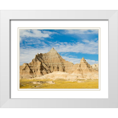 South Dakota- Badlands National Park. Mixed-grass Prairie and Badlands rock formations White Modern Wood Framed Art Print with Double Matting by Wild, Jamie and Judy
