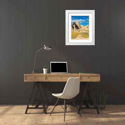 South Dakota- Badlands National Park. Badlands rock formations White Modern Wood Framed Art Print with Double Matting by Wild, Jamie and Judy